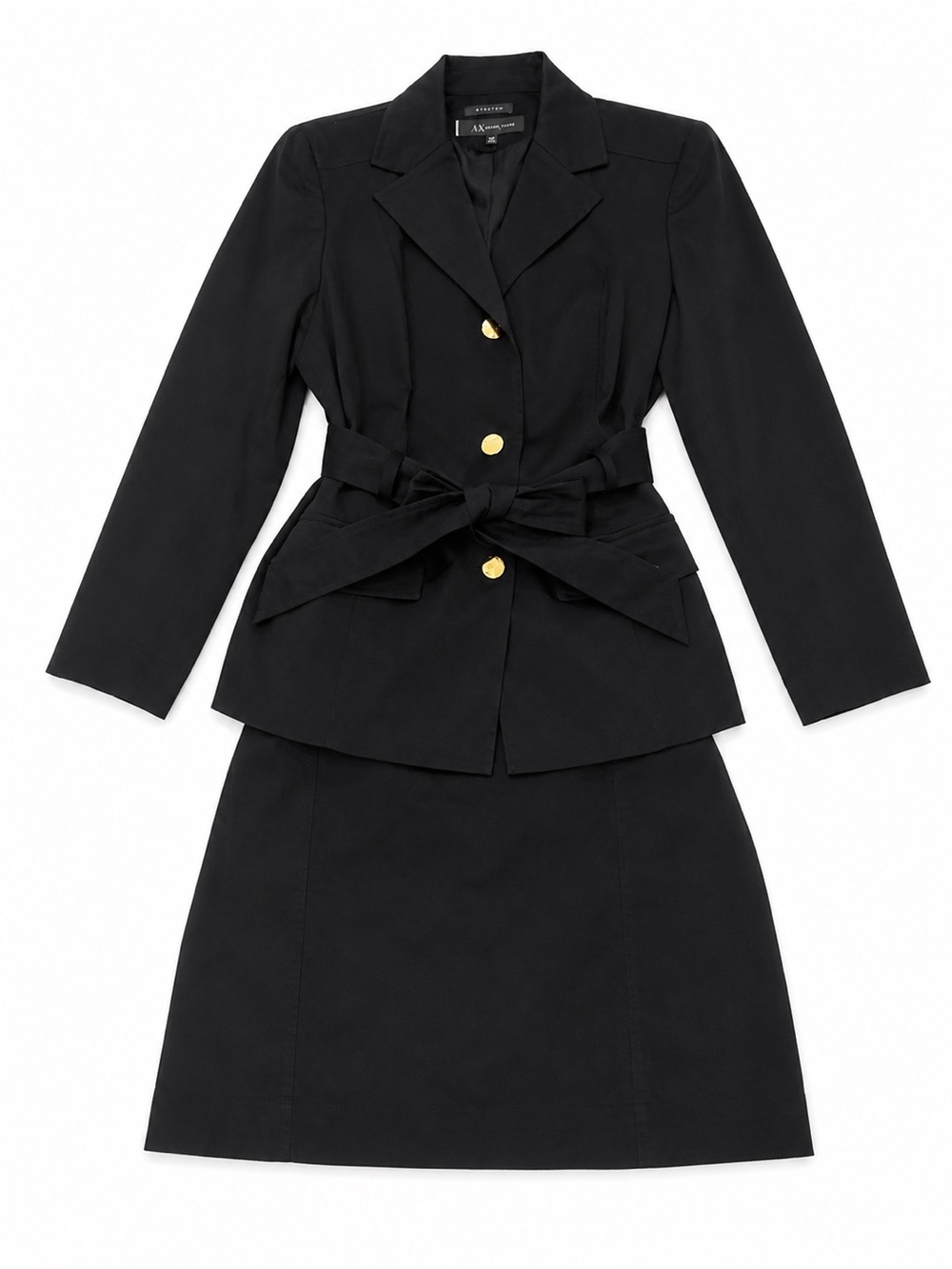 Ann Klein 16W Black Stretch Skirt Suit Career Jacket Pencil Skirt Cotton Blend - Picture 3 of 7